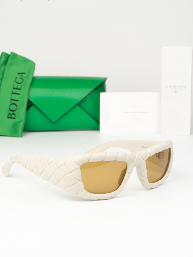 Bottega Veneta Women Sunglasses Chalk White Brown Rectangle Bv1303s 006 New